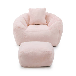 English Elm Giant Foam-Filled Bean Bag Chair with Footstool, Shell-Shaped Faux Fur Sofa for Gaming Reading уют Pink W2677P306794