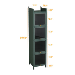 English Elm Modern Four-tier Glass Door Cabinet with Slim Iron Frame, Five Shelves, Heavy-Duty 33lb Capacity Dark Green W757P241563