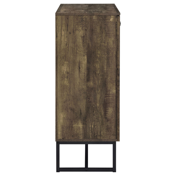 English Elm Sager Rustic Oak 4-Shelf Accent Cabinet with Chevron Pattern and Gunmetal Steel Base for Stylish Storage B062P351426