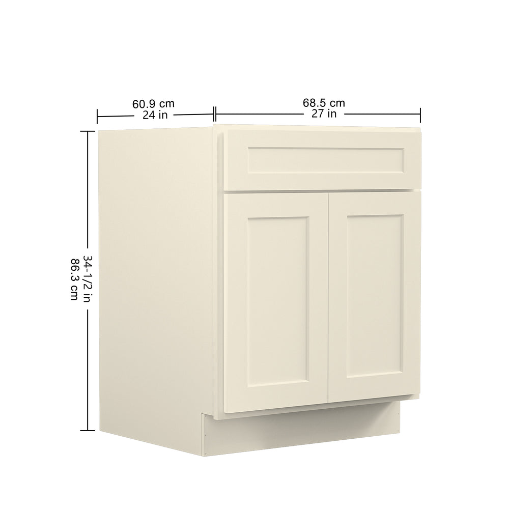 English Elm 27"in Antique White Plywood Kitchen Base Cabinet Soft Close Door Adjustable Shelf T3210P296356