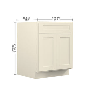 English Elm 27"in Antique White Plywood Kitchen Base Cabinet Soft Close Door Adjustable Shelf T3210P296356