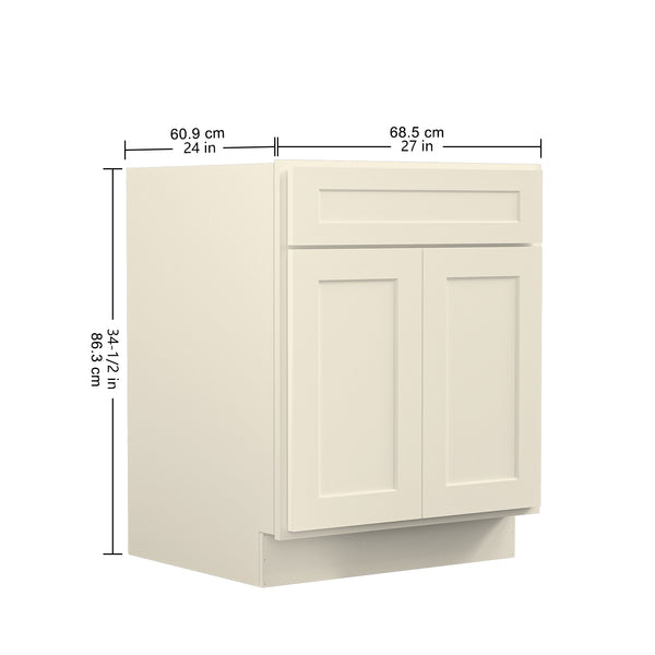 English Elm 27"in Antique White Plywood Kitchen Base Cabinet Soft Close Door Adjustable Shelf T3210P296356