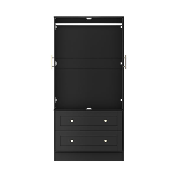 English Elm Shaker Two Door Wardrobe Armoire with Hanging Rod Drawers and Bedroom Storage T3210P477663