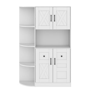 English Elm Multifunctional Modular Hall Tree Cabinet with Open Shelves and Hooks for Entryway White W1580S00519