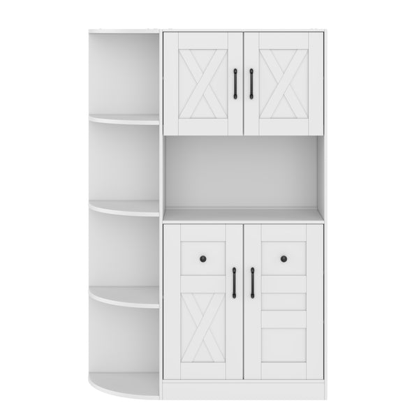 English Elm Multifunctional Modular Hall Tree Cabinet with Open Shelves and Hooks for Entryway White W1580S00519