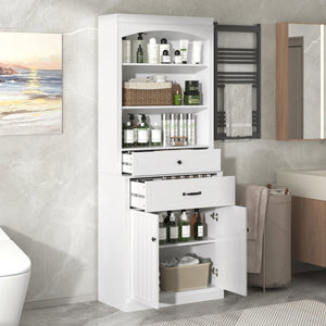 English Elm White Bathroom Storage Cabinet with Zinc Alloy Knobs, Adjustable Shelves, Smooth Drawers & Open Shelves for Organized, Durable MDF Storage (78.7" H) N725P252486K