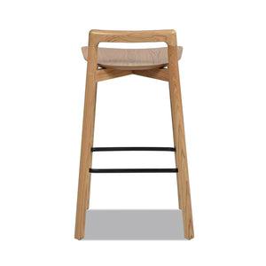 English Elm Jennifer Taylor Home - Sven Solid Blonde Ash Counter Stool 26.5" Height, Modern Minimalist Low Back, Black Iron Footrest B2719P238392
