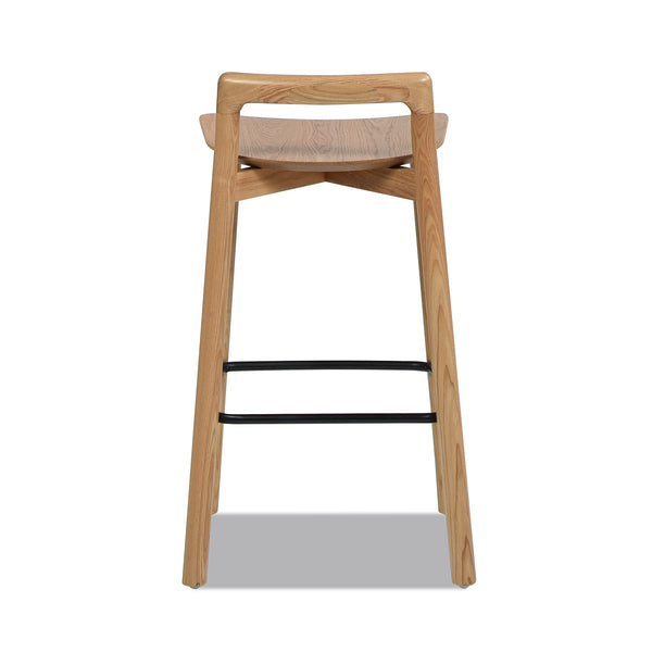 English Elm Jennifer Taylor Home - Sven Solid Blonde Ash Counter Stool 26.5" Height, Modern Minimalist Low Back, Black Iron Footrest B2719P238392