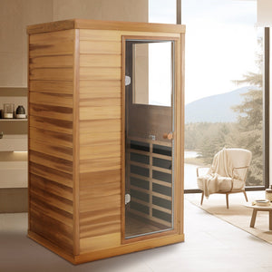 English Elm Red Cedar Single Person Far Infrared Indoor Sauna with Glass Door and Lcd Controls W632S00019