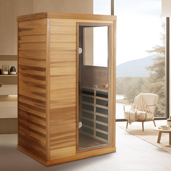 English Elm Red Cedar Single Person Far Infrared Indoor Sauna with Glass Door and Lcd Controls W632S00019