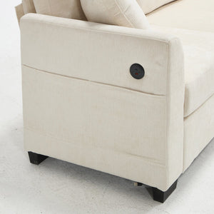 English Elm Modern Chenille L-shaped Sectional with Usb Charging Ottoman Storage Living Room Couch Beige W2120S00016