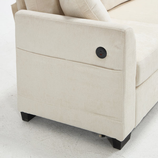 English Elm Modern Chenille L-shaped Sectional with Usb Charging Ottoman Storage Living Room Couch Beige W2120S00016