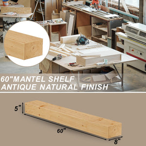 English Elm Fireplace Mantel - Handcrafted 60" Solid Pine Floating Shelf For Stylish Home Decor & Easy Installation T3210P392799