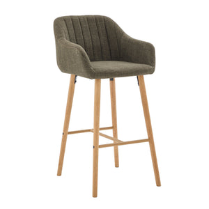 English Elm Modern Linen Upholstered Barstools with Oak Legs Armrests and Footrest for Kitchen Islands Green W395P396315