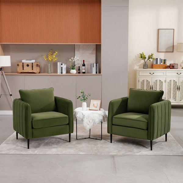 English Elm Accent Velvet Armchair Mid-century Modern Plush Seat with Metal Legs for Any Room Green W3244P325833