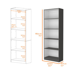 English Elm Sutton 4-Shelf Modern Bookcase with Open Storage, Slim 71.1" Tall Display Unit in White/Gray/Black B128P176169