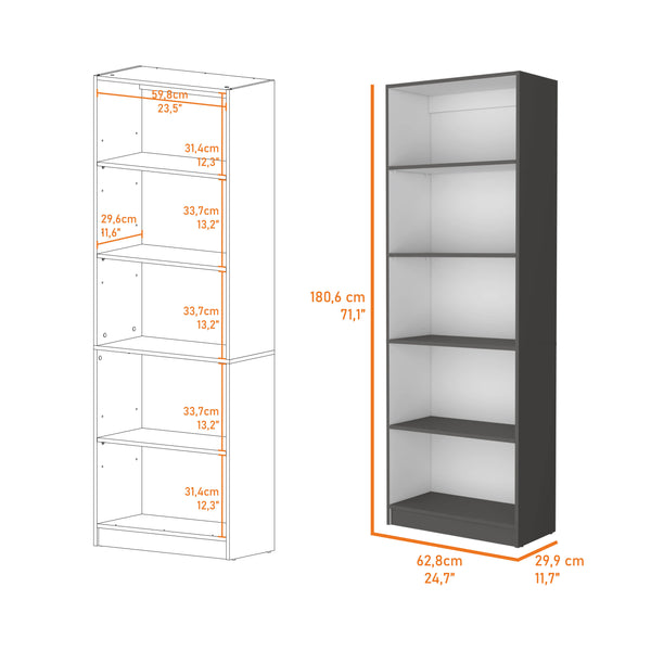 English Elm Sutton 4-Shelf Modern Bookcase with Open Storage, Slim 71.1" Tall Display Unit in White/Gray/Black B128P176169