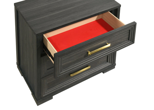 English Elm Colorado King Bedroom Set with Led Upholstered Headboard and Charcoal Wood Finish B009S02323