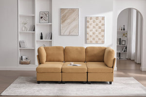 English Elm UNITED Modular 6-Seat Sectional Sofa with Removable Ottoman, Storage Compartments, Convertible Comfort Mustard yellow W1568S00247