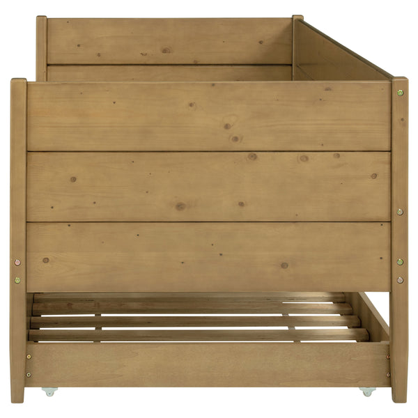 English Elm Stewart Twin Daybed With Trundle — Solid Natural Wood Frame, Warm Grain Finish, Space-Saving Guest Bed Setup B062S01300