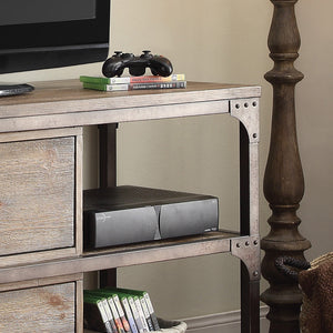 English Elm Weathered Oak and Antique Silver 4-Shelf TV Stand with Drawers, Durable Wood/MDF, Industrial Storage Edge B062S00540