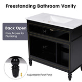 English Elm 36" Bathroom Vanity With Sink, Black Bathroom Cabinet With Drawers, Solid Frame and Mdf Board, One Package