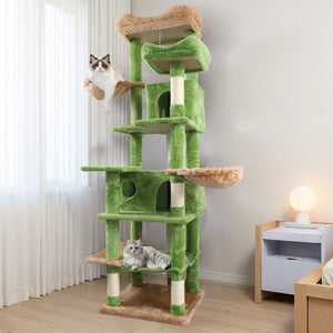 English Elm 68in Plush Six Level Cat Tower with Cave Hammocks Sisal Posts for Indoor Cats W243P351712