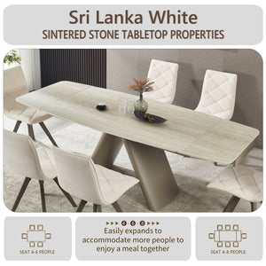 English Elm 1+6 Sintered Stone Extendable Dining Table Seats Six with Steel Base Modern W5630S00008