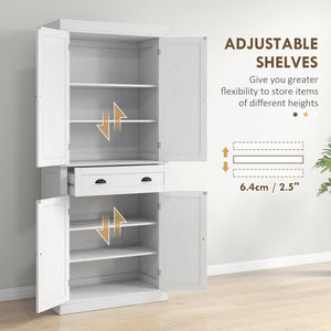 English Elm Homcom 72.5" White Wood Grain Kitchen Pantry Cabinet – Stylish Storage With 4 Doors, Drawer & Adjustable Shelves W2225P200697