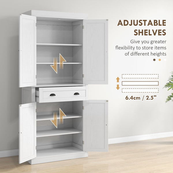 English Elm Homcom 72.5" White Wood Grain Kitchen Pantry Cabinet – Stylish Storage With 4 Doors, Drawer & Adjustable Shelves W2225P200697