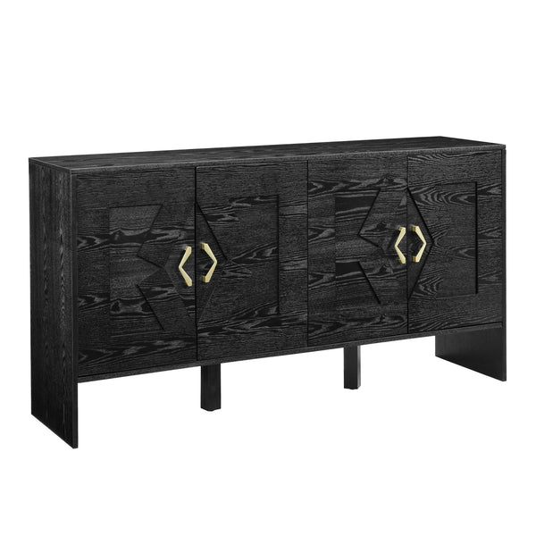 English Elm 60" Mid Century Modern Sideboard Buffet Cabinet with Fluted Diamond Front, Adjustable Shelves, Black — Stylish Storage for TV, Dining, Entryway W1801P290306