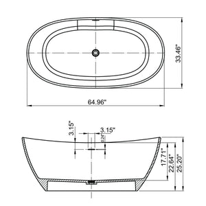 English Elm 65 Inch Freestanding Soaking Tub Solid Surface Matte White Spa Ergonomic Bath W1613P351369