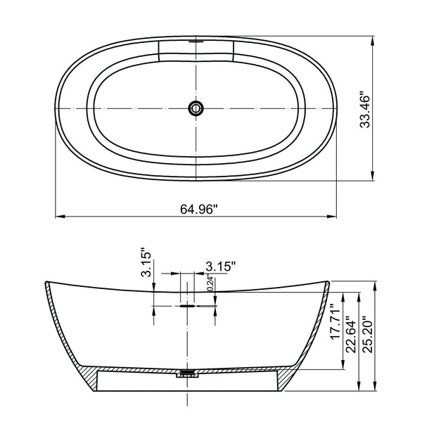 English Elm 65 Inch Freestanding Soaking Tub Solid Surface Matte White Spa Ergonomic Bath W1613P358130