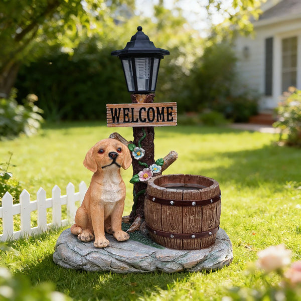 English Elm Labrador Solar Garden Statue with Led Glow and Built-in Succulent Planter Basin W5398P464237