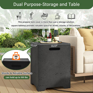English Elm U_style Outdoor Mgo Propane Tank Cover Table Fluted Stone Finish Patio Side Accent Black N711P410561B
