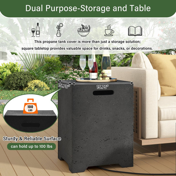 English Elm U_style Outdoor Mgo Propane Tank Cover Table Fluted Stone Finish Patio Side Accent Black N711P410561B