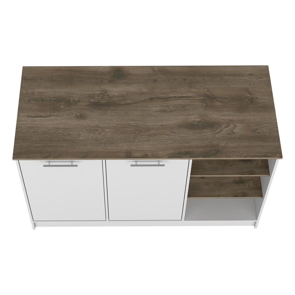 English Elm Ginger Kitchen Island With Open Shelves & Cabinets - Versatile Storage & Spacious Work Surface B070S00314
