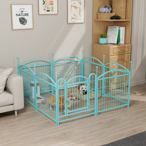 English Elm Dog Playpen 8 Panel Heavy Duty Iron Pet Enclosure Foldable Indoor Outdoor Exercise Pen Blue W368P233999