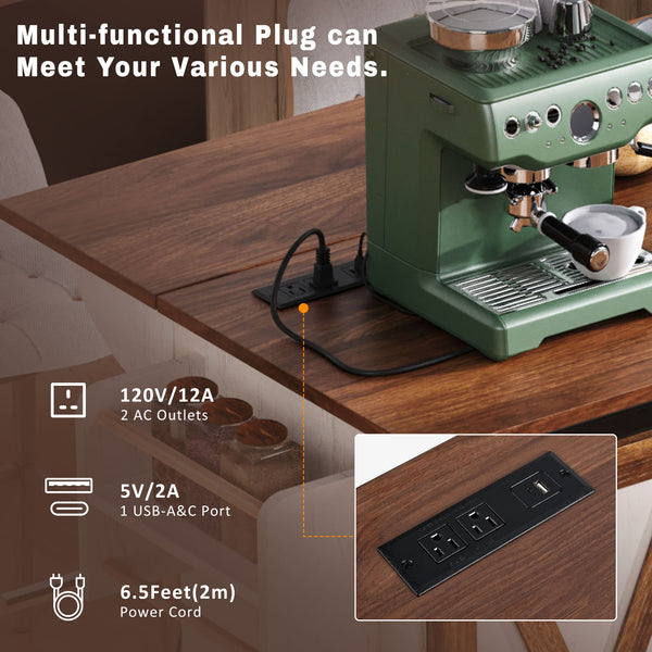 English Elm K&K 55.5" Farmhouse Kitchen Island with Sliding Barn Door, Drop Leaf, Charging Station, Wheels White N707P288229W