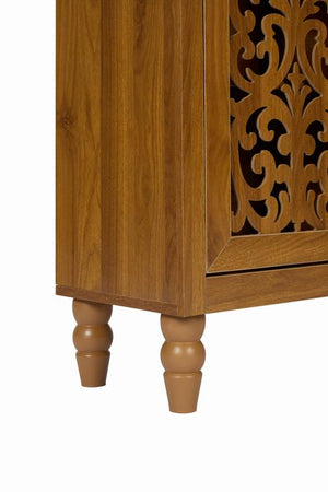English Elm Vintage Hand-carved Solid Wood Bookcase Tall Arched Open Shelf Cabinet for Living Room W3123P485777