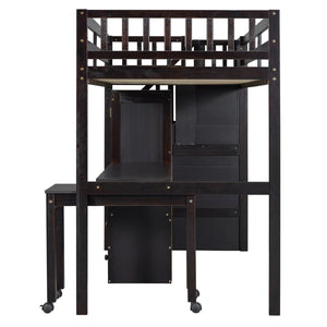 English Elm Queen Murphy Bed with Integrated Desk Cabinet Shelves Space Saving Studio Solution Espresso N708S00013P