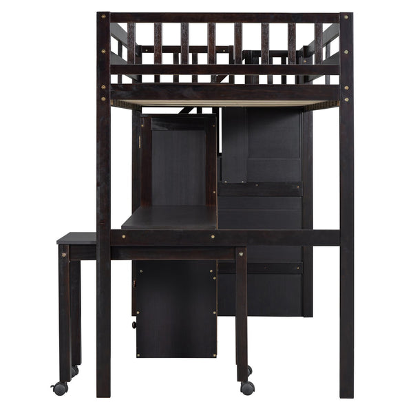 English Elm Queen Murphy Bed with Integrated Desk Cabinet Shelves Space Saving Studio Solution Espresso N708S00013P