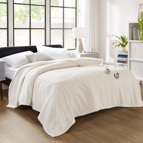 JLA Home Serta - Blanket Luxurious Heated Plush with 10 Heat Settings, Overheat Protection, Machine Washable, 5-Year Warranty Ivory ST54-3586