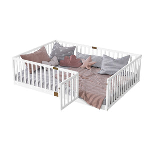 English Elm Twin Floor Bed Solid Rubber Wood with Tall Safety Railings for Toddler Sleep White W504P287658