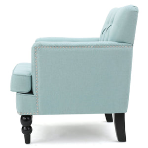 English Elm Christopher Knight Home® - HARRISON Tufted Club Chair with Diamond-Stitched Back, Nailhead Trim and Turned Birch Legs for Comfort and Style Light Blue 53444.00FLBL