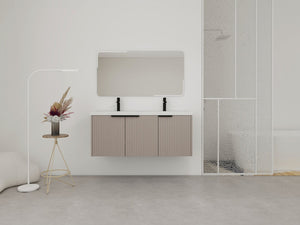 English Elm 48" Modern Wall-Mounted Bathroom Vanity With Double Sink, Soft-Close Doors & Stylish Wavy Panels W999S00353