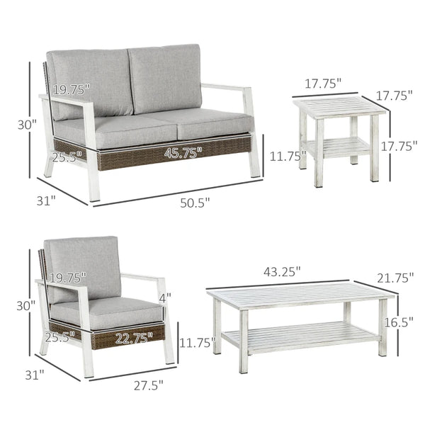 English Elm Comfortable Outdoor 3 Piece Pe Wicker Patio Set with Chaise Sofa and Glass Table T3971S00183