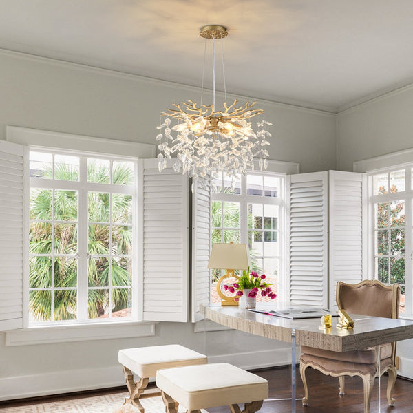 English Elm 6-light Rectangular Chandelier Seeded Glass Gold Farmhouse Fixture for Dining Rooms W5008P466531