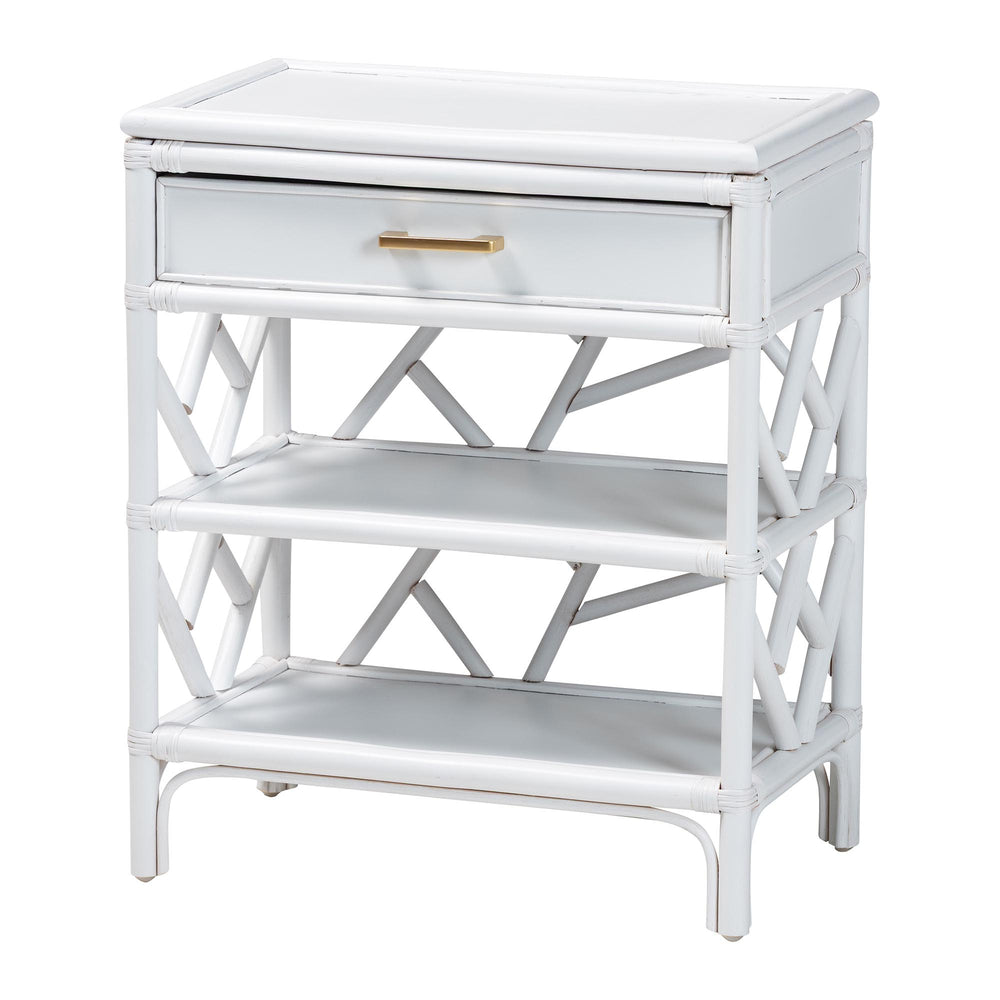 English Elm Natural Rattan Woven Geometric Nightstand with Drawer Open Shelves Coastal Bedroom B2750P467861