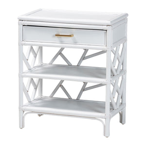 English Elm Natural Rattan Woven Geometric Nightstand with Drawer Open Shelves Coastal Bedroom B2750P467861